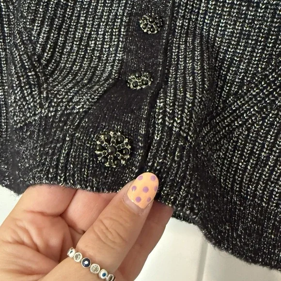 Me + Em Metallic Fancy Button Vest NEW Women's Size XS Black Silver $296 Wool - Picture 5 of 6